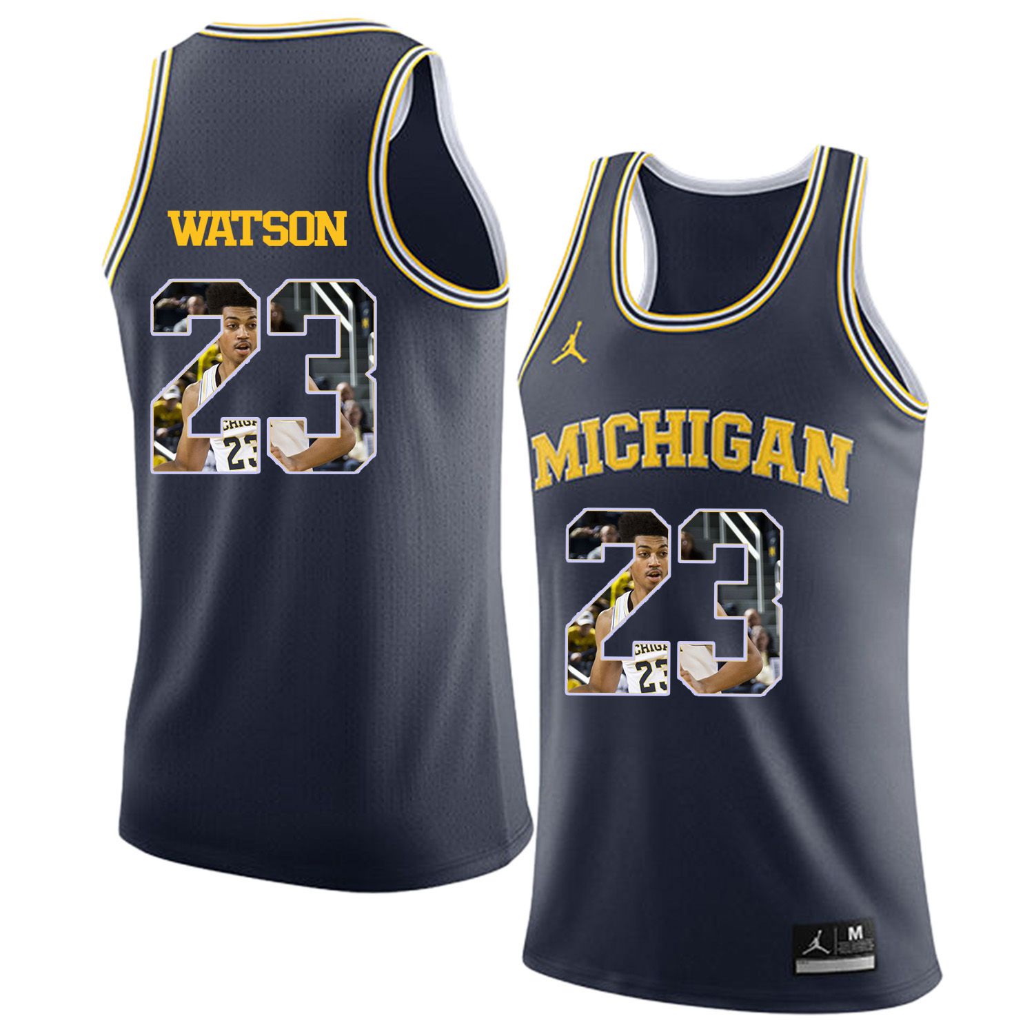 Men Jordan University of Michigan Basketball Navy #23 Watson Fashion Edition Customized NCAA Jerseys->customized ncaa jersey->Custom Jersey